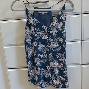 LOFT Gray/Blue  Floral V-Neck Spaghetti Strap Camisole size- XS